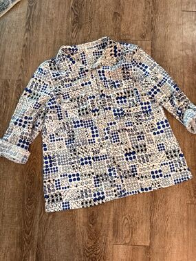 Notations White Blue Black Polka Dot Button-Up Shirt